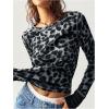 imageSweatyRocks Womens Leopard Print Tee Tops Long Sleeve Crew Neck Slim Fit T ShirtsSolid Black