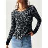 imageSweatyRocks Womens Leopard Print Tee Tops Long Sleeve Crew Neck Slim Fit T ShirtsSolid Black