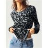 imageSweatyRocks Womens Leopard Print Tee Tops Long Sleeve Crew Neck Slim Fit T ShirtsSolid Black