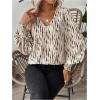 imageSweatyRocks Womens Leopard Print V Neck Long Lantern Sleeve Shirred Blouse Shirt TopsBeige