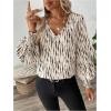 imageSweatyRocks Womens Leopard Print V Neck Long Lantern Sleeve Shirred Blouse Shirt TopsBeige
