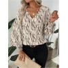 imageSweatyRocks Womens Leopard Print V Neck Long Lantern Sleeve Shirred Blouse Shirt TopsBeige