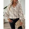 imageSweatyRocks Womens Leopard Print V Neck Long Lantern Sleeve Shirred Blouse Shirt TopsBeige