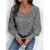 imageSweatyRocks Womens Leopard Print V Neck Long Lantern Sleeve Shirred Blouse Shirt TopsBlack