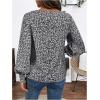 imageSweatyRocks Womens Leopard Print V Neck Long Lantern Sleeve Shirred Blouse Shirt TopsBlack