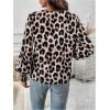 imageSweatyRocks Womens Leopard Print V Neck Long Lantern Sleeve Shirred Blouse Shirt TopsBrown