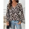 imageSweatyRocks Womens Leopard Print V Neck Long Lantern Sleeve Shirred Blouse Shirt TopsBrown