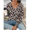 imageSweatyRocks Womens Leopard Print V Neck Long Lantern Sleeve Shirred Blouse Shirt TopsBrown