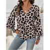 imageSweatyRocks Womens Leopard Print V Neck Long Lantern Sleeve Shirred Blouse Shirt TopsBrown