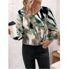 imageSweatyRocks Womens Leopard Print V Neck Long Lantern Sleeve Shirred Blouse Shirt TopsGreen