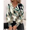 imageSweatyRocks Womens Leopard Print V Neck Long Lantern Sleeve Shirred Blouse Shirt TopsGreen