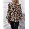 imageSweatyRocks Womens Leopard Print V Neck Long Lantern Sleeve Shirred Blouse Shirt TopsMulticolor