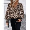 imageSweatyRocks Womens Leopard Print V Neck Long Lantern Sleeve Shirred Blouse Shirt TopsMulticolor