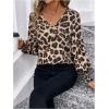 imageSweatyRocks Womens Leopard Print V Neck Long Lantern Sleeve Shirred Blouse Shirt TopsMulticolor
