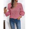 imageSweatyRocks Womens Leopard Print V Neck Long Lantern Sleeve Shirred Blouse Shirt TopsRed
