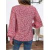 imageSweatyRocks Womens Leopard Print V Neck Long Lantern Sleeve Shirred Blouse Shirt TopsRed