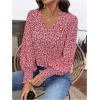 imageSweatyRocks Womens Leopard Print V Neck Long Lantern Sleeve Shirred Blouse Shirt TopsRed