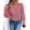 imageSweatyRocks Womens Leopard Print V Neck Long Lantern Sleeve Shirred Blouse Shirt TopsRed