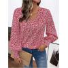 imageSweatyRocks Womens Leopard Print V Neck Long Lantern Sleeve Shirred Blouse Shirt TopsRed
