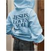 imageSweatyRocks Womens Letter Graphic Drawstring Hoodies Long Sleeve Pullovers Sweatshirts TopsBlue