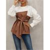 imageSweatyRocks Womens Long Sleeve Asymmetrical Color Block Loose Blouses Tops with BeltMulticolor