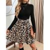 imageSweatyRocks Womens Long Sleeve Mini Dress Leopard Print High Waisted Belt Flared Skater DressesMulticolor