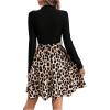 imageSweatyRocks Womens Long Sleeve Mini Dress Leopard Print High Waisted Belt Flared Skater DressesMulticolor