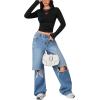 imageSweatyRocks Womens Long Sleeve Y2k Basic Crop Top Goth Slim Fit Summer Workout T ShirtBlack