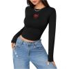 imageSweatyRocks Womens Long Sleeve Y2k Basic Crop Top Goth Slim Fit Summer Workout T ShirtBlack