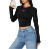 imageSweatyRocks Womens Long Sleeve Y2k Basic Crop Top Goth Slim Fit Summer Workout T ShirtBlack