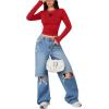 imageSweatyRocks Womens Long Sleeve Y2k Basic Crop Top Goth Slim Fit Summer Workout T ShirtRed