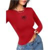 imageSweatyRocks Womens Long Sleeve Y2k Basic Crop Top Goth Slim Fit Summer Workout T ShirtRed