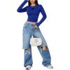 imageSweatyRocks Womens Long Sleeve Y2k Basic Crop Top Goth Slim Fit Summer Workout T ShirtRoyal Blue