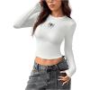 imageSweatyRocks Womens Long Sleeve Y2k Basic Crop Top Goth Slim Fit Summer Workout T ShirtWhite