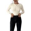 imageSweatyRocks Womens Long Sleeves Cable Knit Sweater Crew Neck Slim Fit Solid Color Pullover TopsBeige