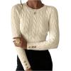 imageSweatyRocks Womens Long Sleeves Cable Knit Sweater Crew Neck Slim Fit Solid Color Pullover TopsBeige