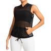 imageSweatyRocks Womens Mesh Workout Hoodie Tank Tops with Pocket Sport Fishnet Sleeveless TopBlack