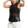 imageSweatyRocks Womens Mesh Workout Hoodie Tank Tops with Pocket Sport Fishnet Sleeveless TopBlack
