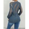 imageSweatyRocks Womens One Shoulder Sheer Sweater Long Sleeve Hollow Out Asymmetrical Neck Pullover Tops Blue S