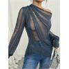 imageSweatyRocks Womens One Shoulder Sheer Sweater Long Sleeve Hollow Out Asymmetrical Neck Pullover Tops Blue S