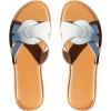 imageSweatyRocks Womens Open Toe Strappy Flat Sandals PU Leather Colorblock Solid Slip on SlidesWhite