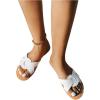 imageSweatyRocks Womens Open Toe Strappy Flat Sandals PU Leather Colorblock Solid Slip on SlidesWhite