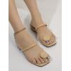 imageSweatyRocks Womens PU Leather Open Square Toe Thong Sandals Round Decor Outdoor Flat SandalsApricot