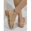 imageSweatyRocks Womens PU Leather Open Square Toe Thong Sandals Round Decor Outdoor Flat SandalsApricot
