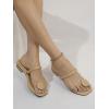 imageSweatyRocks Womens PU Leather Open Square Toe Thong Sandals Round Decor Outdoor Flat SandalsApricot
