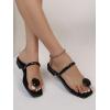 imageSweatyRocks Womens PU Leather Open Square Toe Thong Sandals Round Decor Outdoor Flat SandalsBlack