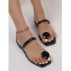 imageSweatyRocks Womens PU Leather Open Square Toe Thong Sandals Round Decor Outdoor Flat SandalsBlack