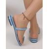 imageSweatyRocks Womens PU Leather Open Square Toe Thong Sandals Round Decor Outdoor Flat SandalsBlue