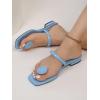 imageSweatyRocks Womens PU Leather Open Square Toe Thong Sandals Round Decor Outdoor Flat SandalsBlue