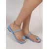 imageSweatyRocks Womens PU Leather Open Square Toe Thong Sandals Round Decor Outdoor Flat SandalsBlue